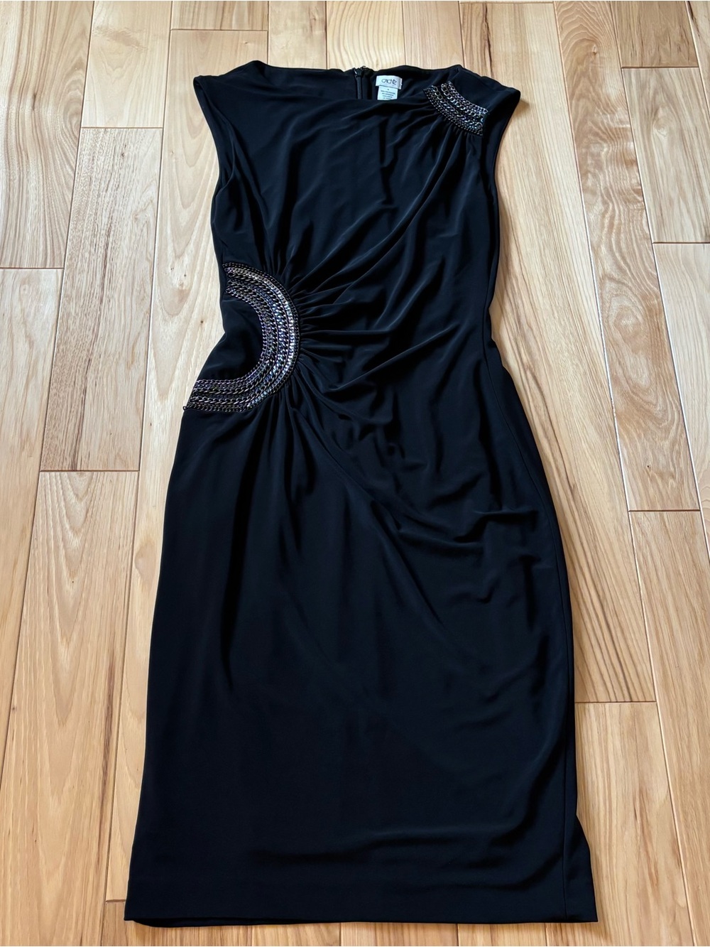 Y2K Cache Black Chain Accent Ruched Bodycon Sleeveless Dress